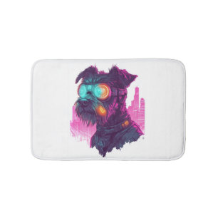 Cyberpunk Schnauzer � Futuristic Neon Dog Bath Mat
