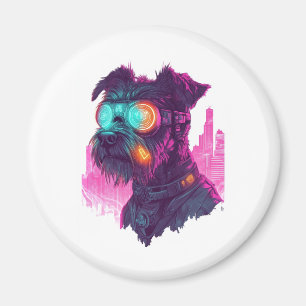 Cyberpunk Schnauzer � Futuristic Neon Dog Magnet