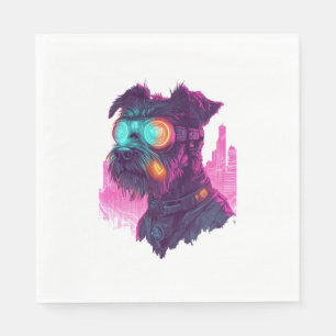 Cyberpunk Schnauzer – Futuristic Neon Dog Napkin