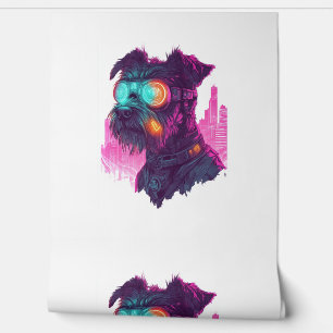 Cyberpunk Schnauzer – Futuristic Neon Dog Wallpaper