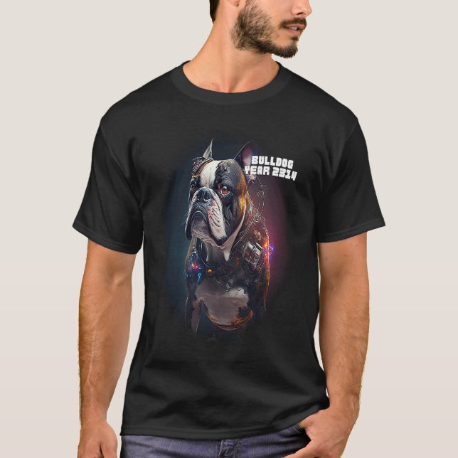 Cyberpunk Sci fi Dog Bulldog Artificial Intelligen T-Shirt (Front)