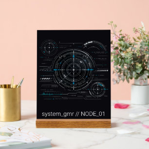 Cyberpunk Sci Fi Radar HUD Tech Acrylic Desk Plate Sign