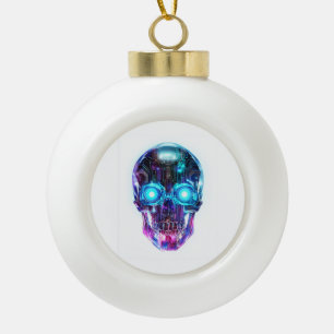 Cyberpunk Skull King Ceramic Ball Christmas Ornament