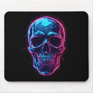 Cyberpunk Skull Neon Synthwave Glow Gamer Goth Mouse Mat