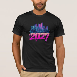 Cyberpunk Skyline 2027 Neon Graffiti T-Shirt