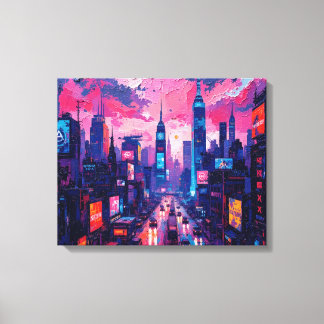 Cyberpunk Skyline Canvas Wall Art | Futuristic