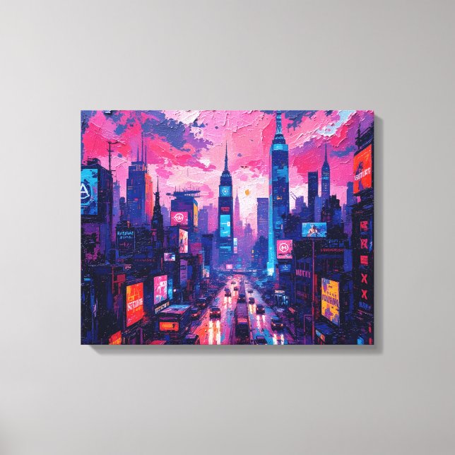 Cyberpunk Skyline Canvas Wall Art | Futuristic  (Front)