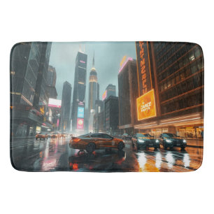 Cyberpunk Skyscrapper City Cars Bath Mat