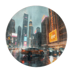 Cyberpunk Skyscrapper City Cars Cutting Board