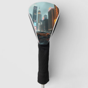 Cyberpunk Skyscrapper City Cars Golf Head Cover