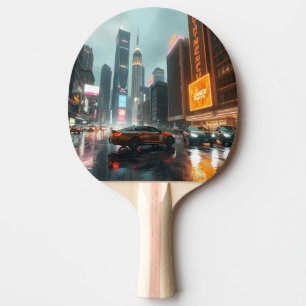 Cyberpunk Skyscrapper City Cars Ping Pong Paddle