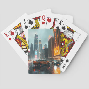 Cyberpunk Skyscrapper City Cars Playing Cards