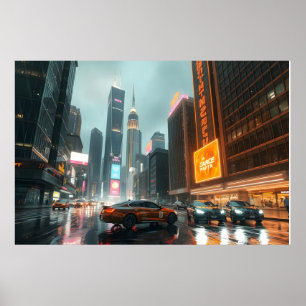 Cyberpunk Skyscrapper City Cars Poster