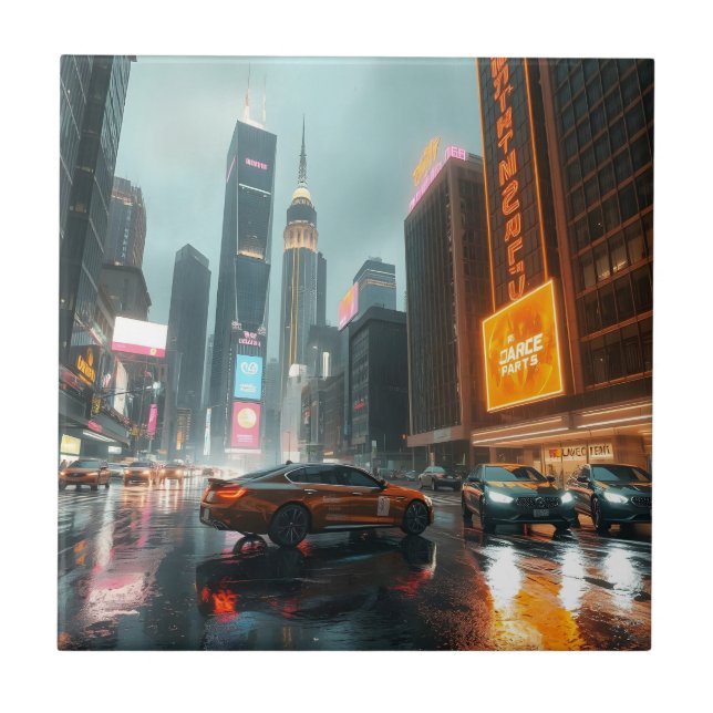 Cyberpunk Skyscrapper City Cars Tile (Front)