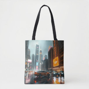 Cyberpunk Skyscrapper City Cars Tote Bag