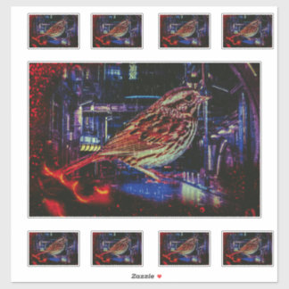 Cyberpunk Sparrow in Neon Cityscape