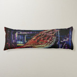Cyberpunk Sparrow in Neon Cityscape Body Cushion