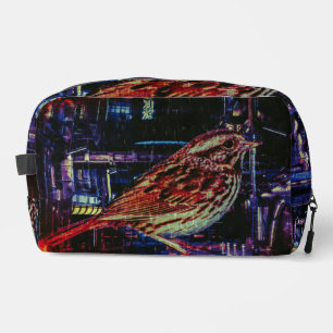 Cyberpunk Sparrow in Neon Cityscape Dopp Kit