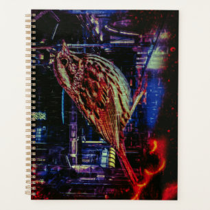 Cyberpunk Sparrow in Neon Cityscape Planner