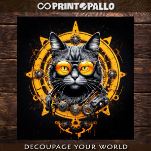 Cyberpunk steampunk cat with glasses - Decoupage  Wrapping Paper Sheet