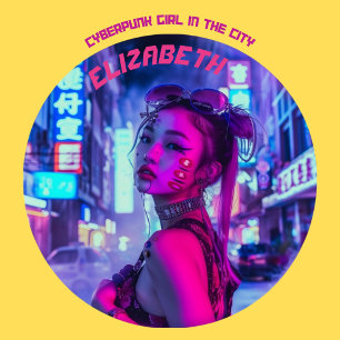 Cyberpunk style girl in the city denim jacket