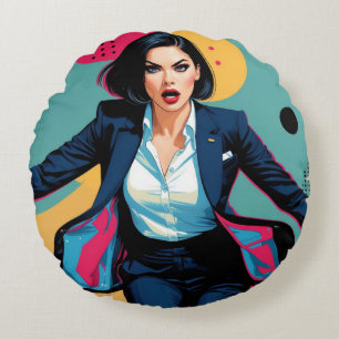 Cyberpunk Stylish Girl Pop Art Round Cushion