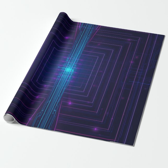 Cyberpunk System Access Personalised Neon Wrapping Paper (Unrolled)