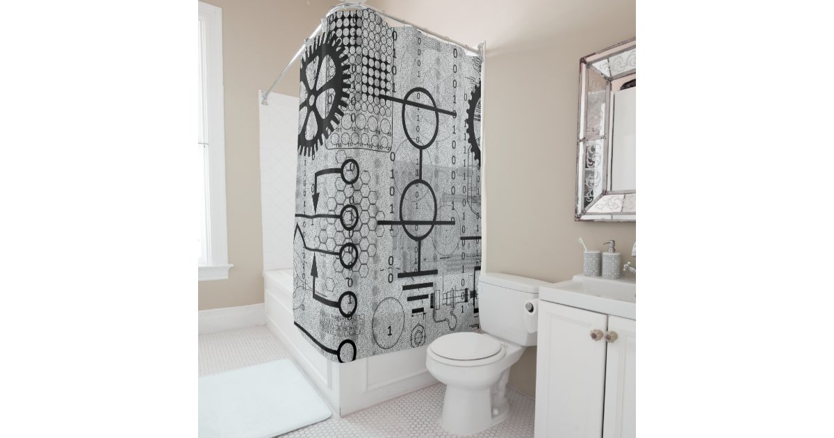 Cyberpunk Tech Geek Gear Electronic Engineer Math Shower Curtain