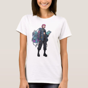 Cyberpunk Tech Girl with Pink Hair Poster T-Shirt