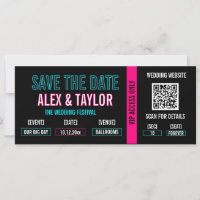 Cyberpunk Ticket Stub Save the Date | Neon Wedding
