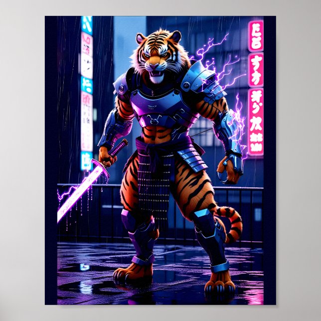 Cyberpunk Tiger Samurai Poster (Front)