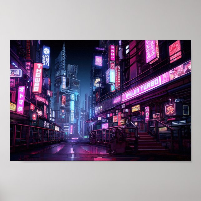 Cyberpunk Tokyo Night Street Poster (Front)