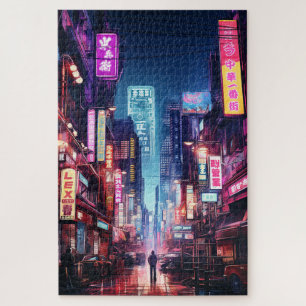 Cyberpunk Tokyo Street Neon Light Jigsaw Puzzle