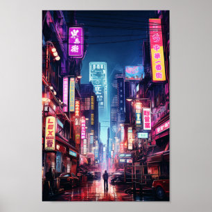 Cyberpunk Tokyo Street Neon Light Poster