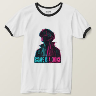 Cyberpunk VR Gamer Escape Choice Ringer T-Shirt