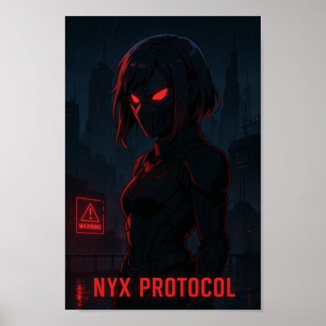 Cyberpunk Warrior Anime Girl Poster (Front)