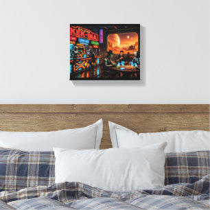 Cyberpunk Western Sci-Fi Neon Saloon Bar Canvas Print
