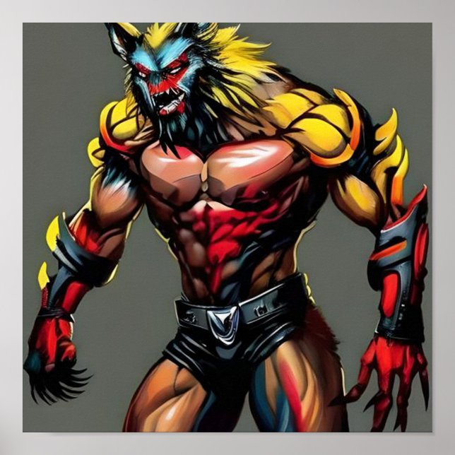 Cyberpunk Wolf Digital Art – Neon Futuristic Wolf  Poster (Front)