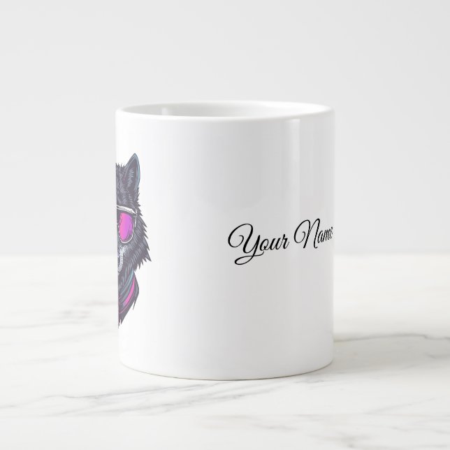 Cyberpunk Wolf Neon Art Personalizable Name Mug -  (Front)