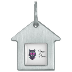 Cyberpunk Wolf Neon Art Personalizable Name Mug -  Pet ID Tag