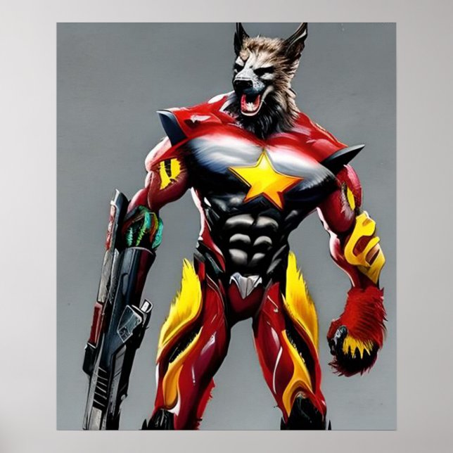 Cyberpunk Wolf, Werewolf Art Digital Download Poster (Front)