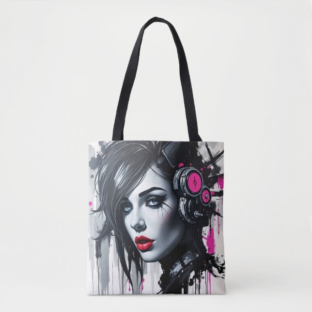 Cyberpunk Woman – Edgy Sci-Fi Art Tote Bag (Front)