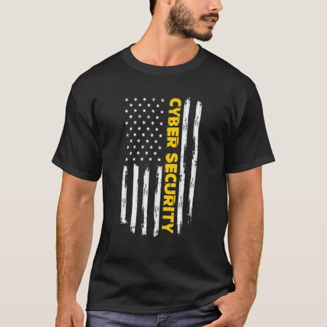 Cybersecurity It Programmers Vertical Us Flag T-Shirt (Front)