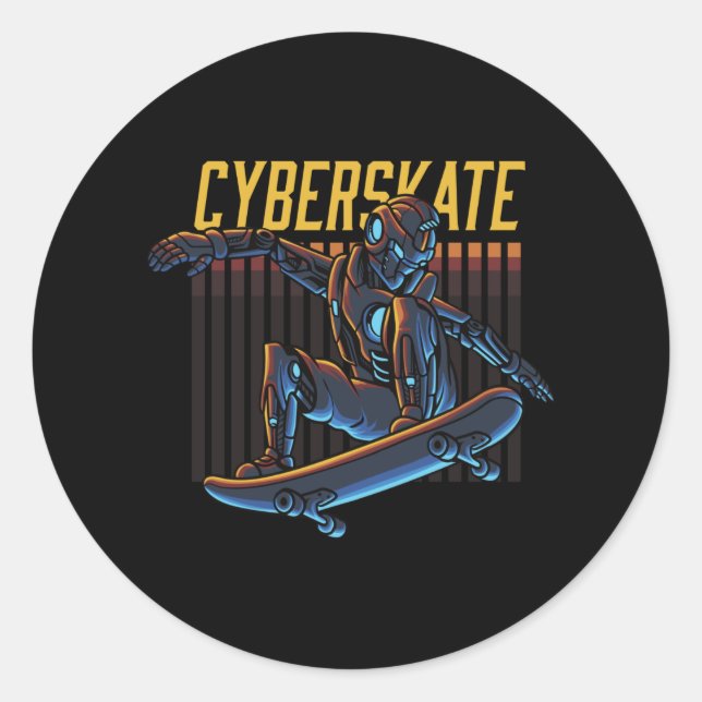 Cyberskate Robot Skater Classic Round Sticker (Front)