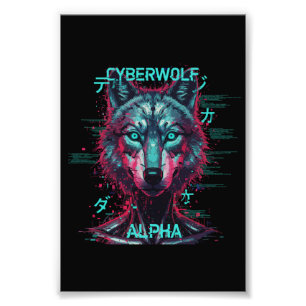 Cyberwolf Alpha Futuristic Neon Cyberpunk Wolf Photo Print