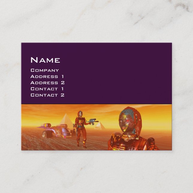CYBORG ARES IN DESERT OF HYPERION Science Fiction Business Card (Front)