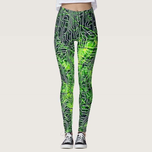 Cyborg Assimilation Circuit Board Grunge Pattern Leggings (Front)
