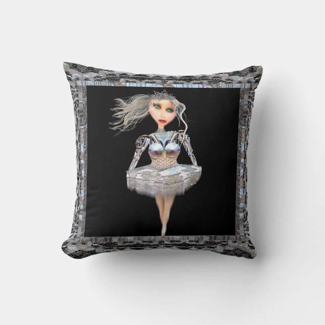 Cyborg Ballerina Throw Pillow (Front)