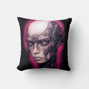 Cyborg Girl Cool Teen Pink Neon Cushion