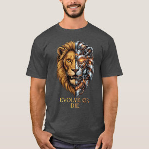 Cyborg Lion Evolve Or Die Motivational Gym Art T-Shirt